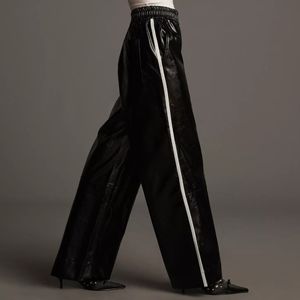 Anthropologie Maeve Faux Patent Leather Sporty Pull-On Pants Black White…